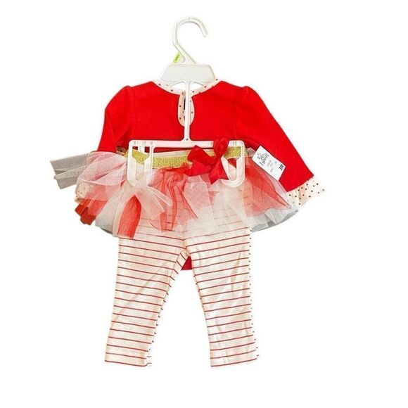 Baby Essentials NWT 3 month Christmas set tutu red white striped - Picture 2 of 5